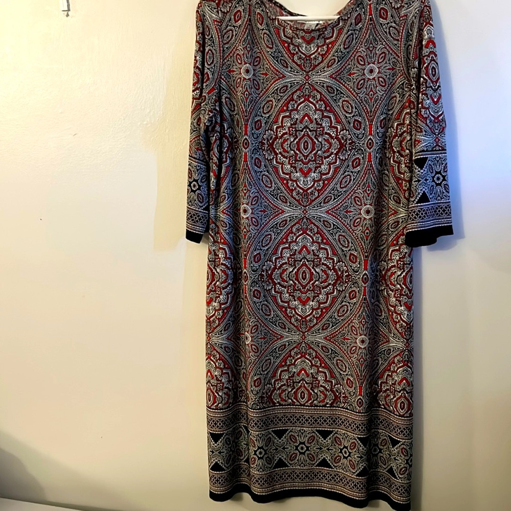 London Style Collection long sleeve midi dress size 12 black red white